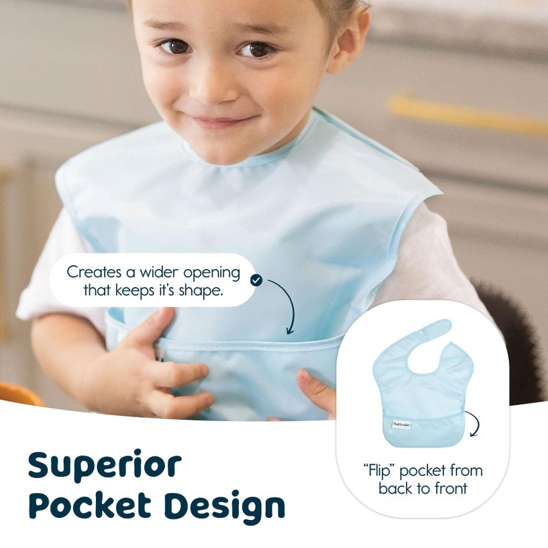 Tiny Twinkle Mess Proof Baby Bibs for Eating - Waterproof, Wipeable Toddler Bibs with Pocket - Baby Food Bibs for Girls & Boys(3 Pack, Space) - Image 5